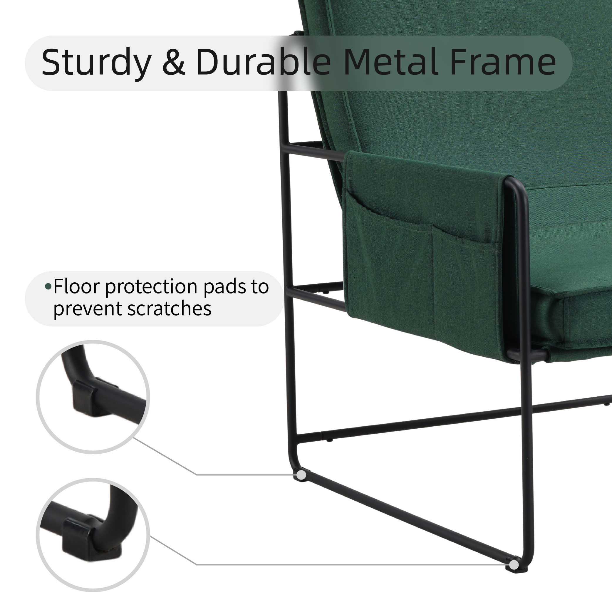 Sling Accent Chair, Comfy Chair With Removable Cushion, Vanity Chair, With Storage Bag For Living Room, Room Chair For Living Room, Bedroom, Office, Green_voghion.com